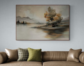 Abstract Lake Landscape Art Print: Calming Farmhouse Painting (Digital Download)