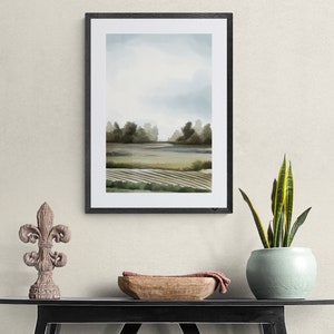 Abstraktes Aquarell Landschaft Malerei, Rustikales Bauernhaus Wandkunst, Sofortiger digitaler Download Kunst