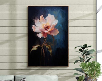ピンクの花の抽象画：現代の植物アート（デジタル印刷可能ダウンロード