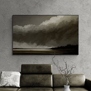 Horizontal Moody Abstract Landscape Painting | Modern Gloomy Abstract Art Print | Digital Download Dark Printable Art
