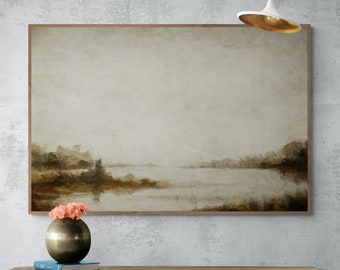 Horizontal Abstract Landscape Painting, Neutral Colors Modern Instant Digital Download Printable Art