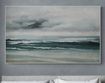Oversized Horizontal Abstract Seascape Painting | Modern Coastal Home Decor | Digital Download Abstract Landscape Printable Art