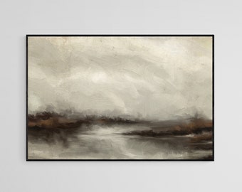 Neutral Abstract Landscape Art Print: Moody Marsh Painting (Digital Download)