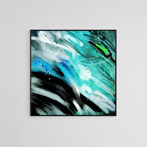 Large Square Aqua Abstract Art Print, Modern Wall Decor Instant Download Abstract Painting