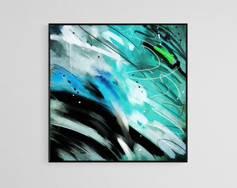 Large Square Aqua Abstract Art Print, Modern Wall Decor Instant Download Abstract Painting