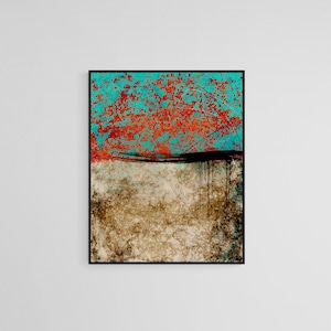 Abstract Art Print, Large Colorful Abstract Painting, Turquoise and Red Orange Abstract Instant Download