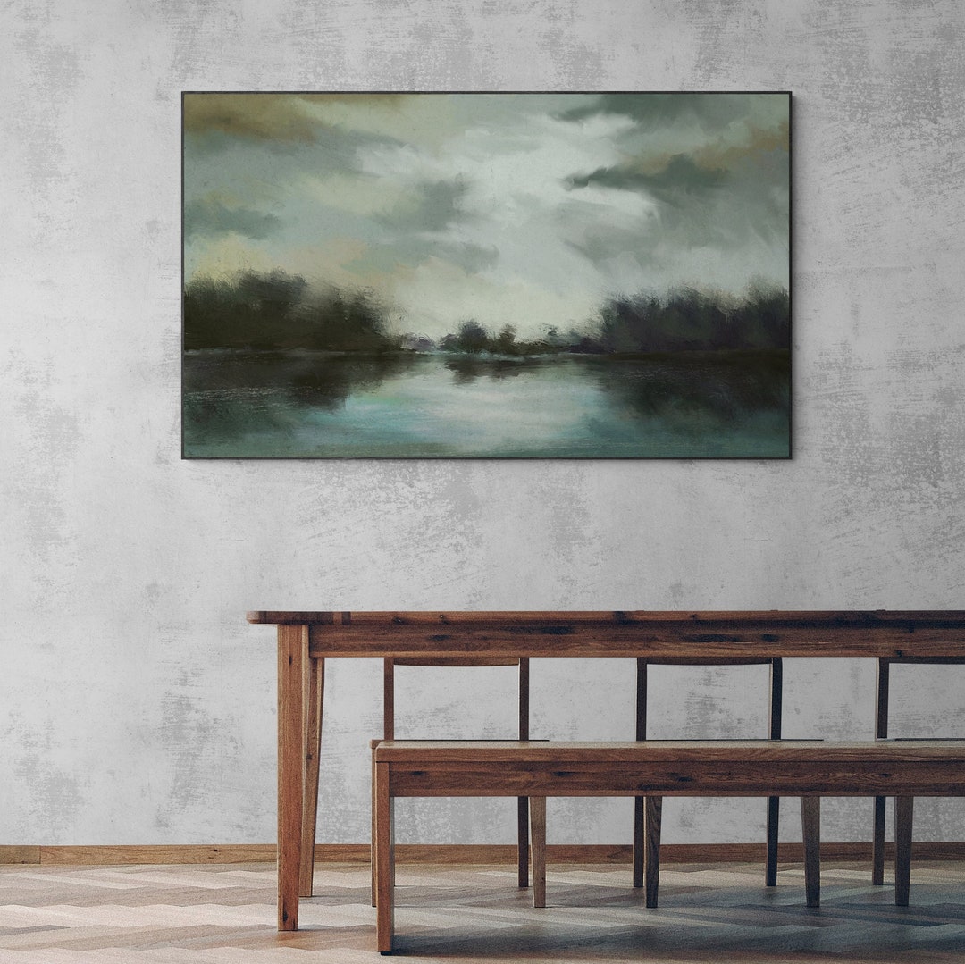 Abstraktes Landschaftsgemälde Mit Roten Blumen | 50x100cm Leinwandbild | Wohnzimmer Deko