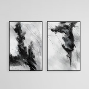 2er Set Schwarz-Weiß Abstrakte Kunstdrucke, Moderne Wanddekoration, Abstrakte Wandkunst Druck Set Sofortiger Download
