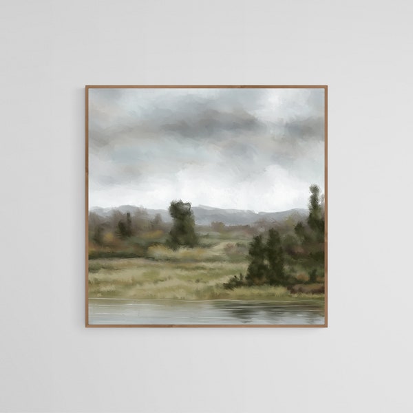 Countryside Square Abstract Landscape Art Print, Instant Download Abstract Art, Shawn Conn Art Farmhouse Wall Art