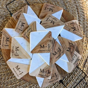 Custom Marble Wood Coasters Set| Personalized Coaster | Engagement Gift  | Anniversary | Wedding Flavors  | Housewarming