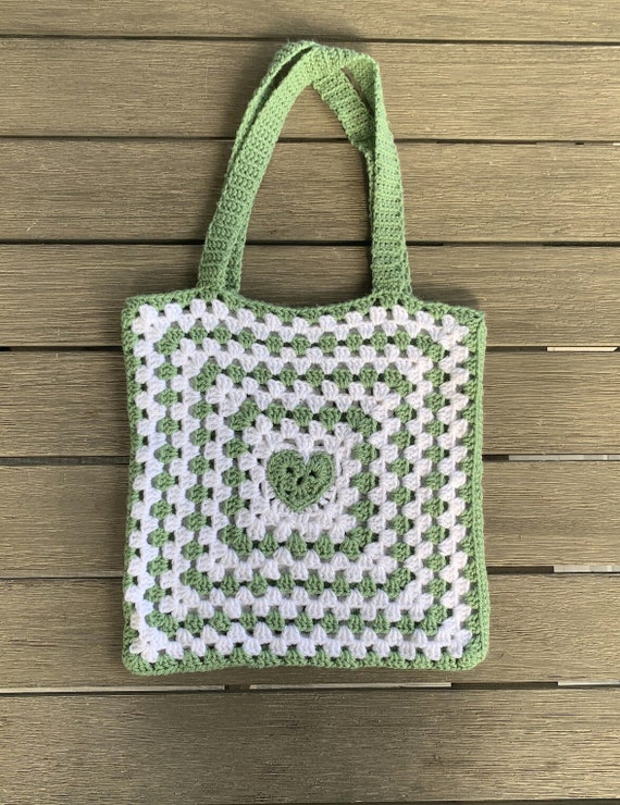 Crochet Heart Granny Square Tote Bag 