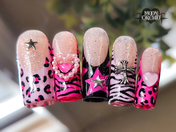 Buy Y2K BABY | Press on Nails | Retro Nails | Pink Press on Nails