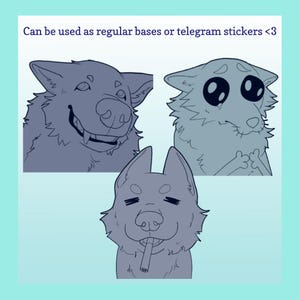 May include: Three line art drawings of wolf faces. The first wolf is smiling with its teeth showing. The second wolf has large eyes and is crying. The third wolf is wearing a hat and has a cigarette in its mouth.