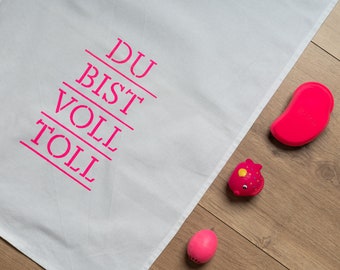 Geschirrtuch weiss, DU BIST VOLL TOLL, neon pink