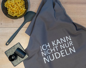 Geschirrtuch grau, ich kann nicht nur Nudeln, weiss