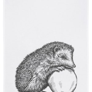 Tea towel white, HEDGEHOG WITH APPLE, grey