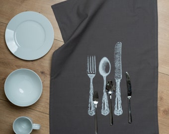 Tea towel grey, CUTLERY white