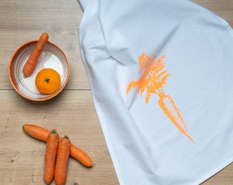 Tea towel white, VINTAGE CARROT, neon orange