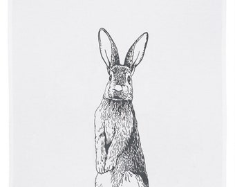 Tea towel white, STANDING RABBIT, dark grey