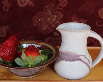 Handmade ceramic milk or cream jug, grey and purple glaze, country cottage style, boho vibe