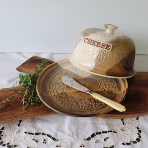 Handcrafted pottery cheese plate and dome lid