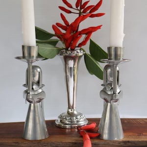 Pewter candle holders: decorative Christmas angels