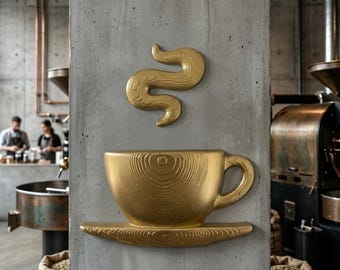 Luxury Coffee Station Sign | Modern Coffee Bar Wall Decor | 3D Printed Gold Coffee Cup Sign | Cafe Kitchen Coffee Corner Decor