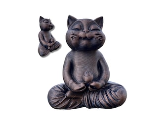 Hand-Painted Meditating Cat Figurine: Zen Desk Decor, Yoga Gift