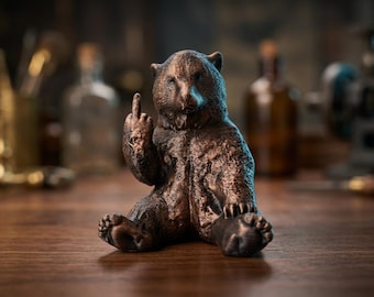 Hand-Painted Bear Middle Finger Statue: Funny Office Desk Decor
