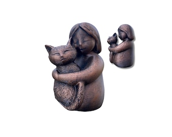 Hand-Painted Girl and Cat Hug Figurine: PLA Pet Lover Gift