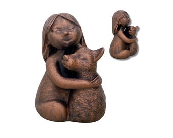 Girl and Dog Hug Statue: PLA Pet Memorial, Dog Lover Gift