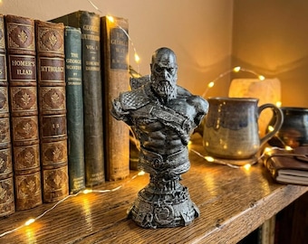 Busto de Kratos de God of War, estatua impresa en 3D, regalo de videojuegos para él, decoración de escritorio para sala de juegos, figura coleccionable, regalo para novio gamer.
