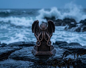 Hand-painted Cthulhu Figurine: Lovecraftian Horror, Gothic Home