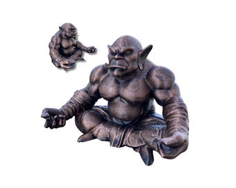 Hand-Painted Meditating Orc Figurine: Fantasy Zen Decor