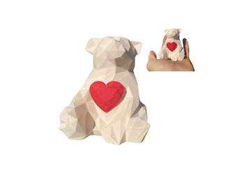 3D Printed Low Poly Bear Figurine: PLA Plastic Heart Decor