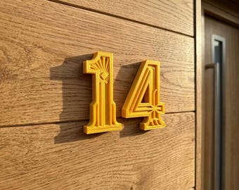 Art Deco Gold House Numbers 3.5 Inch, 3D Printed Personalized Address Number, Self Adhesive Mailbox Number, Modern Door Decor Gift