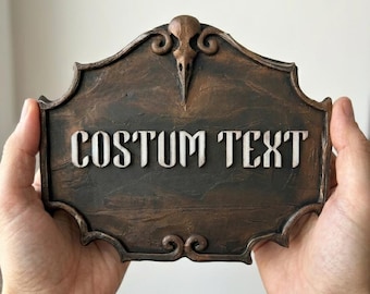 Custom Gothic Door Sign, Hand-Painted Bronze Plaque, Macabre House Number