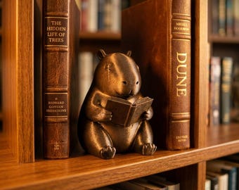 Reading Capybara Figurine, Bronze Capybara Statue, Book Lover Gift