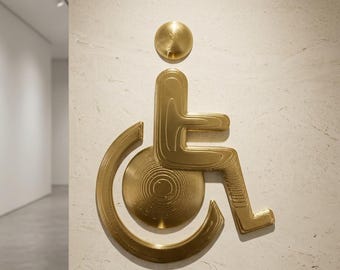 Luxury Accessible Restroom Sign | 3D Printed Wheelchair Bathroom Sign | Modern Gold ADA Style Door Plaque | Hotel Office WC Decor