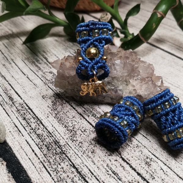 Macramé dread perles dread bijoux pièce unique éléphant ensemble de 3 10 + 11 mm jeans bleu or