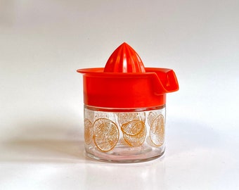1970s Vintage GEMCO Small Glass Juicer The Juice Press with Citrus Fruits Design