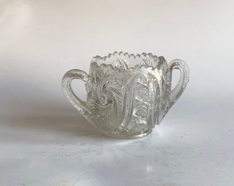 Vintage Sugar Bowl, Pressed Glass, Double Handled