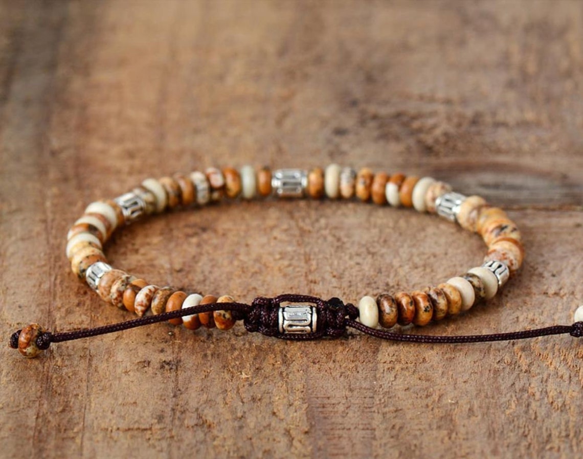 Picture Jasper Braceletnatural Gemstone Bracelethealing Etsy
