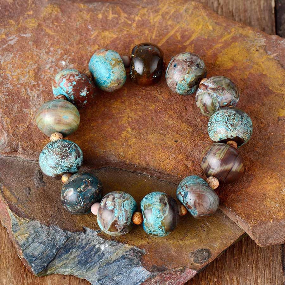 Ocean Jasper Stone Braceletnatural Stone Chunky Etsy