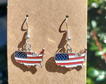 America Shaped USA Flag Earrings