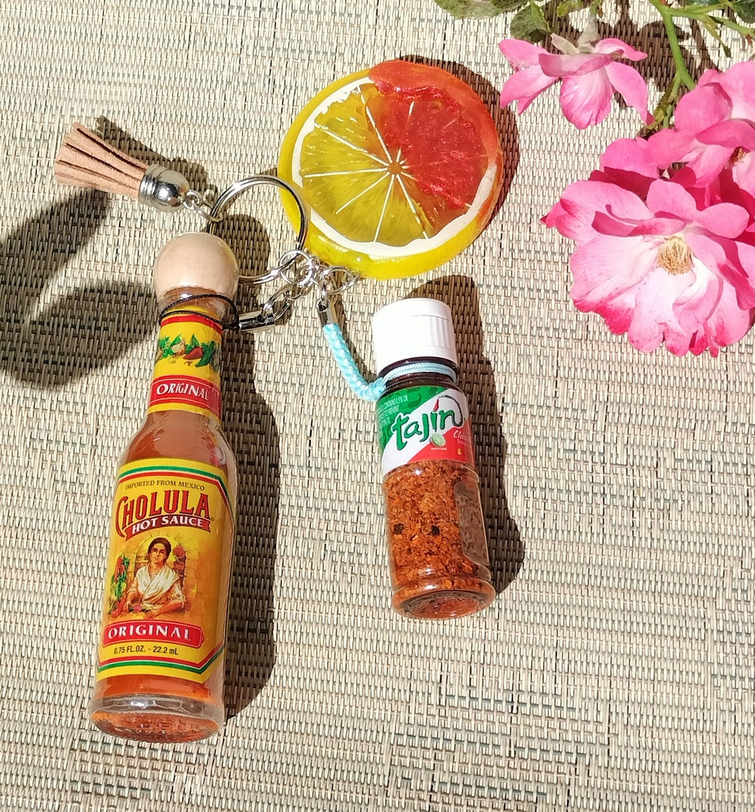 Personal Cholula Hot Sauce & Tajin With a Lemon Slice Keychain Etsy