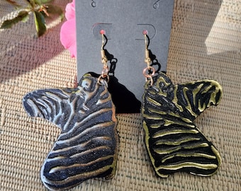 Black Faux Leather Zebra Earrings