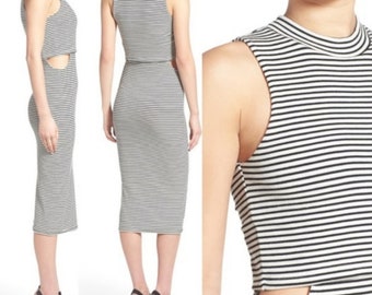 MINKPINK Women’s Urban Memories Stripe Cut Out Bodycon Midi Dress