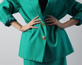 Green Blazer & Skirt Set | 1970s Vintage Made in Canada Size 14