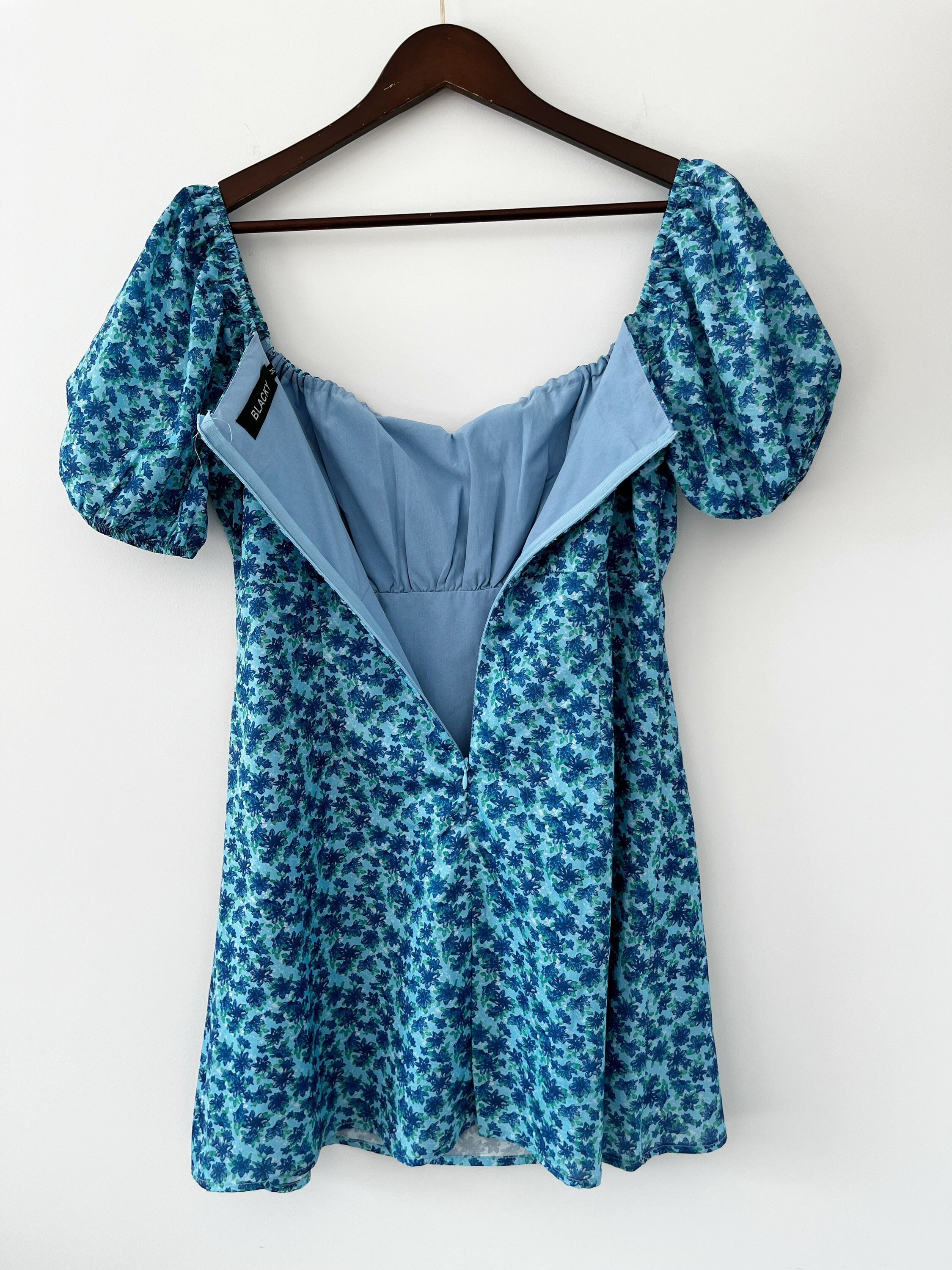 New Blue Floral Puff Sleeve Babydoll Mini Bust Dress host Etsy
